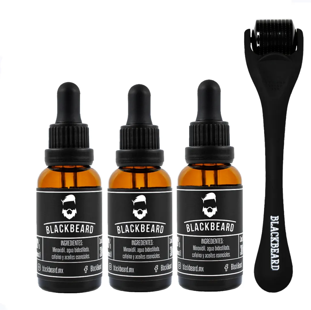 Minoxidil 10% + Aplicador Blackbeard Con Cafeína 4 piezas