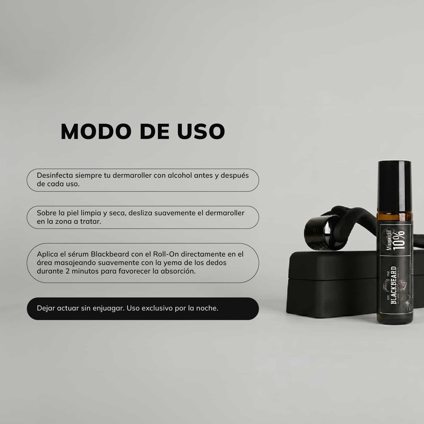 Roll On Blackbeard 10% con Cafeína 3 Piezas + Dermaroller