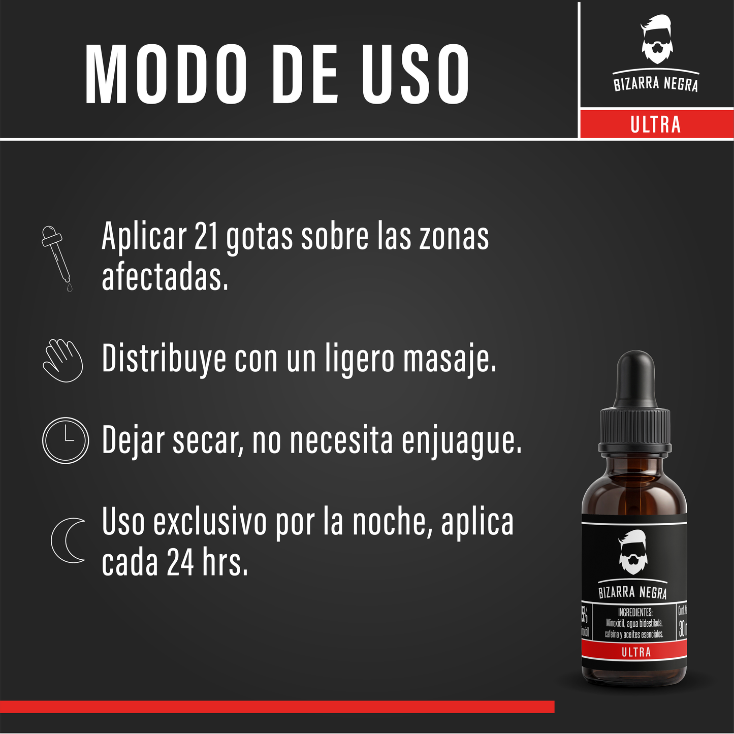 Minoxidil 15% Bizarra Negra Para Cabello Y Barba 3 Piezas