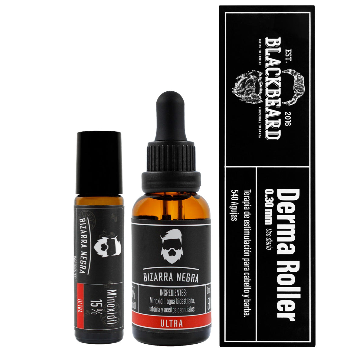 Minoxidil 15% Bizarra Negra Para Cabello Y Barba 3 Piezas