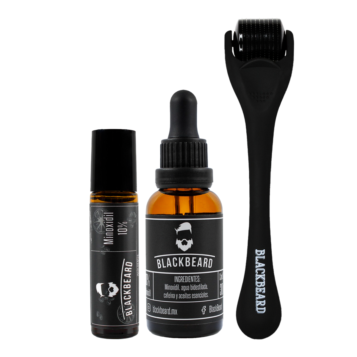 Minoxidil 10% Blackbeard + dermaroller Para Cabello Y Barba 3 Piezas