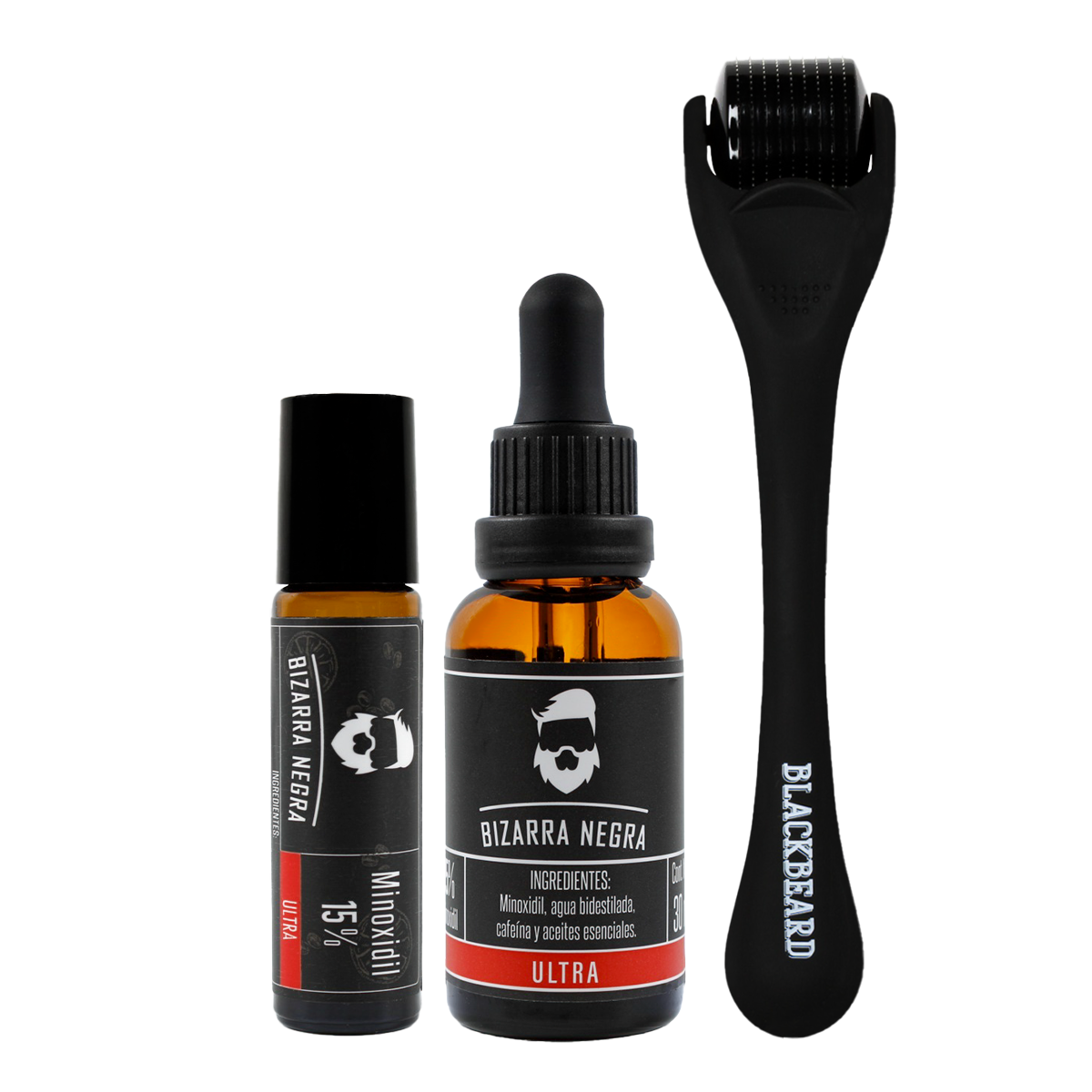 Minoxidil 15% Bizarra Negra Para Cabello Y Barba 3 Piezas