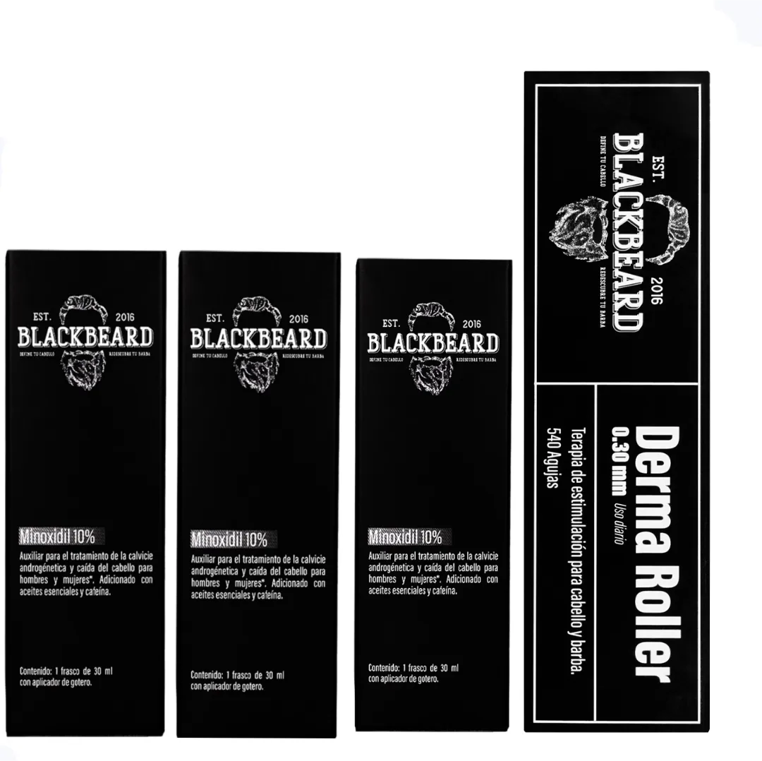 Minoxidil 10% + Aplicador Blackbeard Con Cafeína 4 piezas