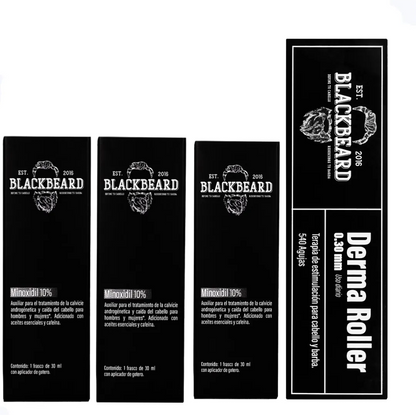 Minoxidil 10% + Aplicador Blackbeard Con Cafeína 4 piezas