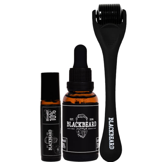 Minoxidil 10% Blackbeard + dermaroller Para Cabello Y Barba 3 Piezas