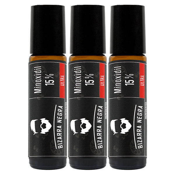 Minoxidil al 15% Bizarra Negra en roll on 3 piezas.