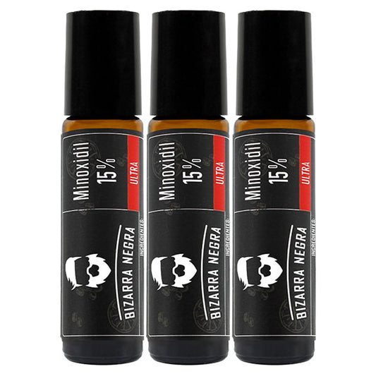 Minoxidil al 15% Bizarra Negra en roll on 3 piezas.