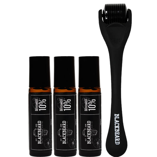 Minoxidil Al 10% en roll on + Aplicador Blackbeard  adicionado con Cafeína 4 piezas