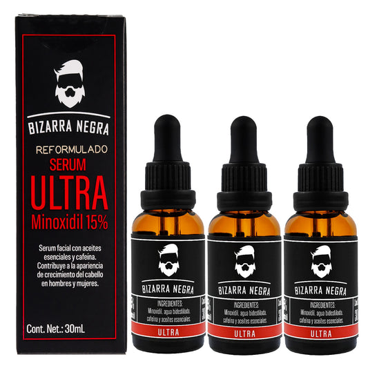 Minoxidil Al 15% Bizarra Negra Con Cafeína 3x2 (3 Frascos)
