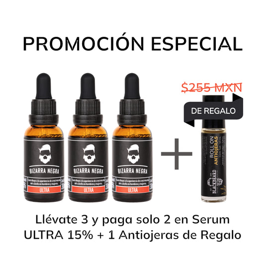 Gotero Bizarra Negra ULTRA 15% con Cafeína 3x2 + Roll On Antiojeras Blackbeard de Regalo