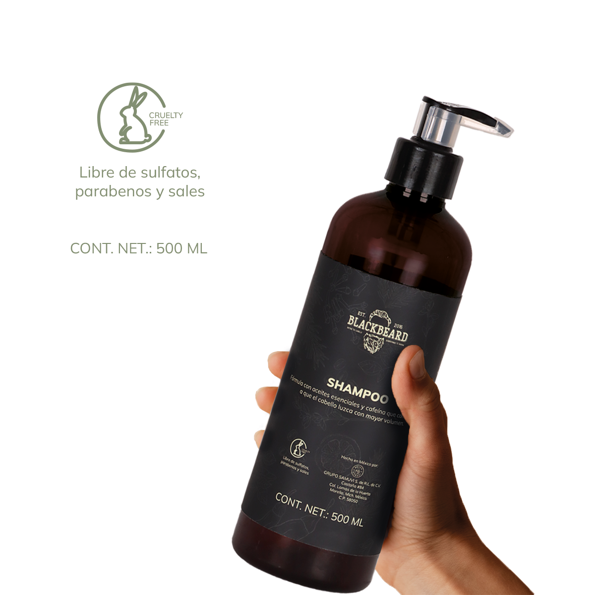 Shampoo Natural Blackbeard con Aceites Esenciales
