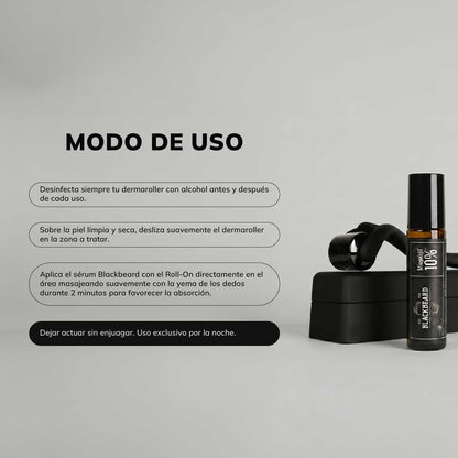 Roll On Blackbeard 10% con Cafeína 3 Piezas + Dermaroller