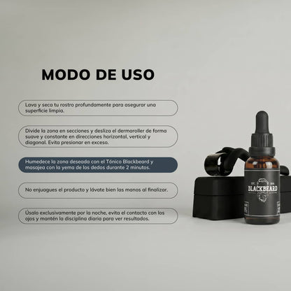 Gotero Blackbeard 10% con Cafeína 3 Piezas + Dermaroller