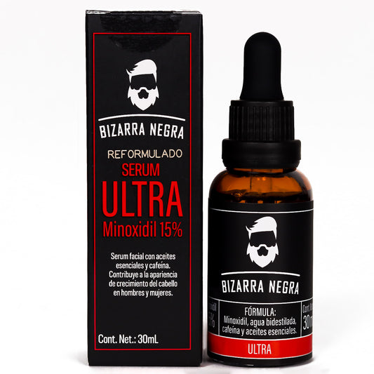 Gotero Bizarra Negra ULTRA 15% con Cafeína 3 Piezas + Shampoo Natural Blackbeard con Aceites Esenciales + Dermaroller