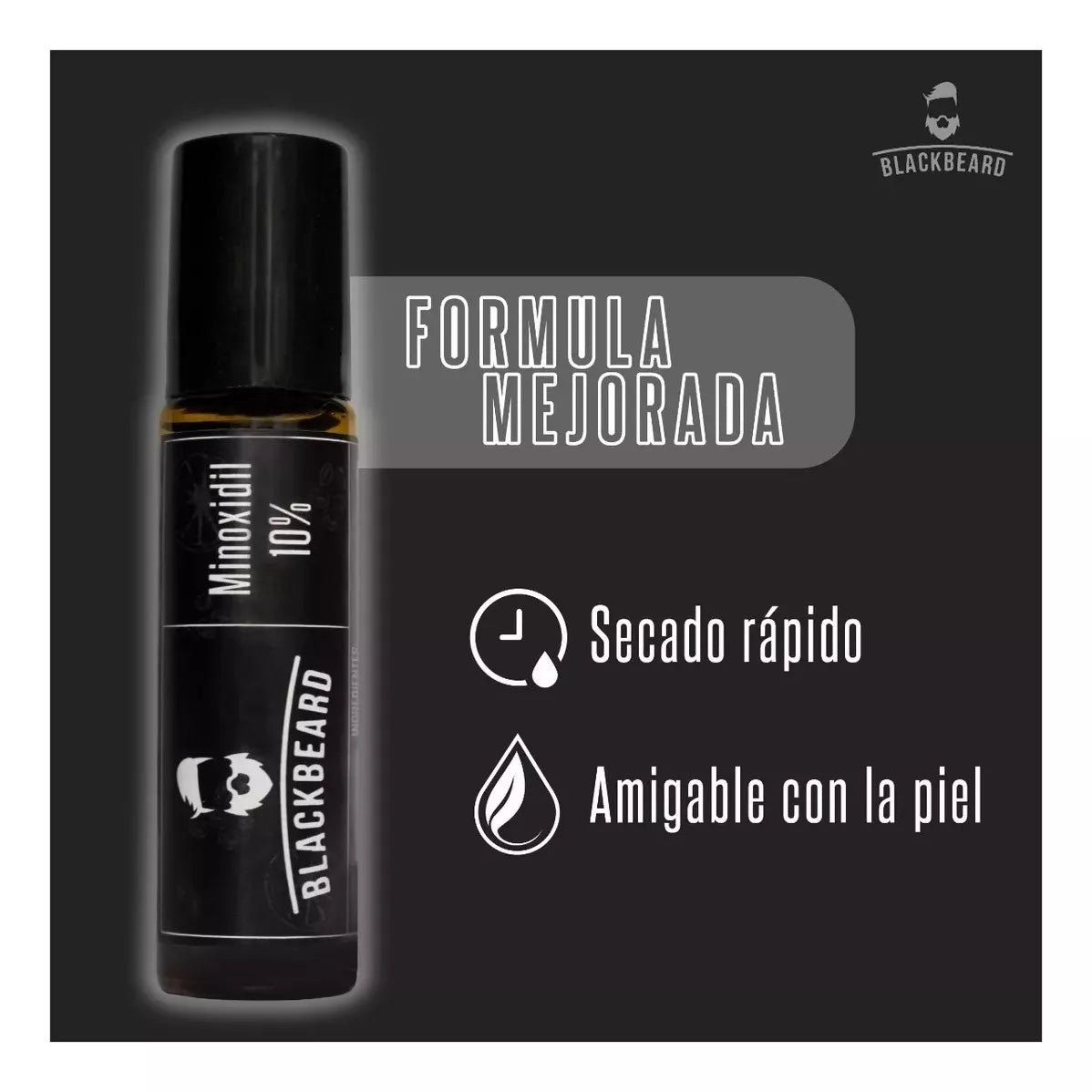 Minoxidil Al 10% en roll on + Aplicador Blackbeard  adicionado con Cafeína 4 piezas