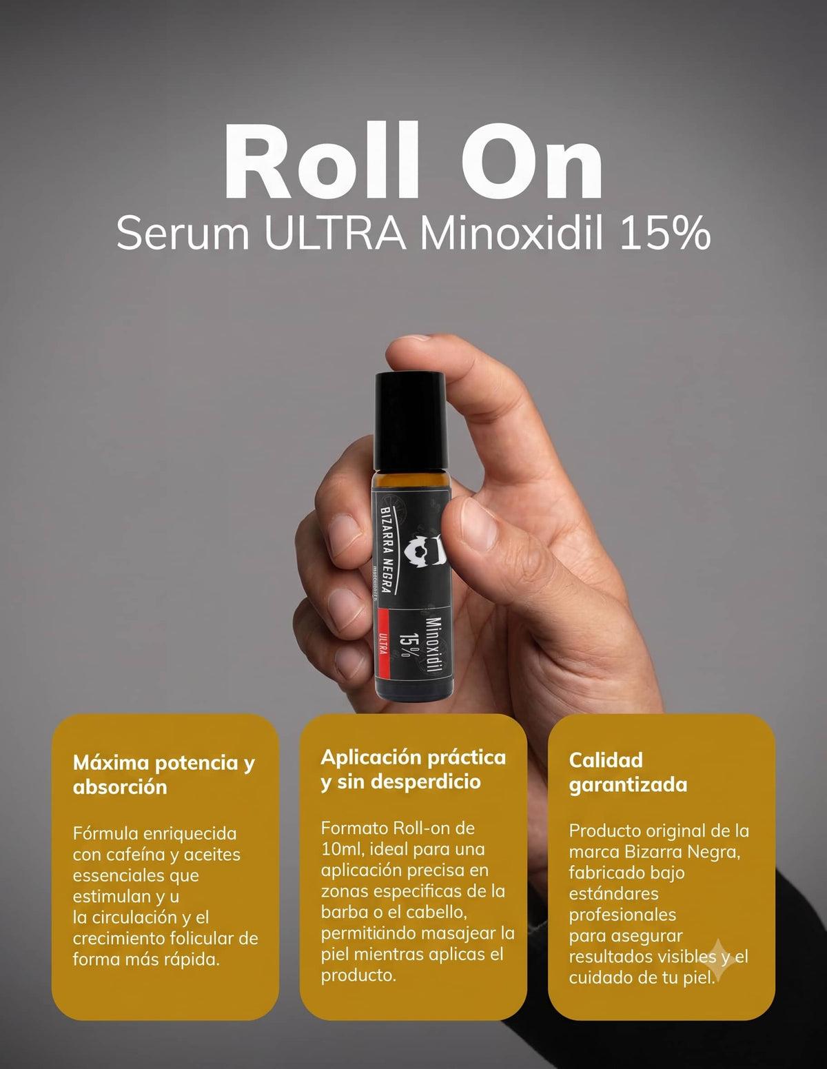 Roll On Bizarra Negra ULTRA 15% con Cafeína 1 Pieza