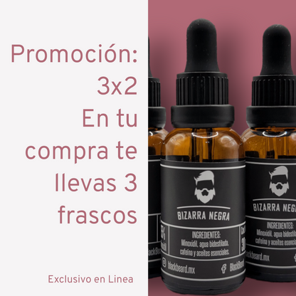 Minoxidil Al 15% Bizarra Negra Con Cafeína 3x2 (3 Frascos)