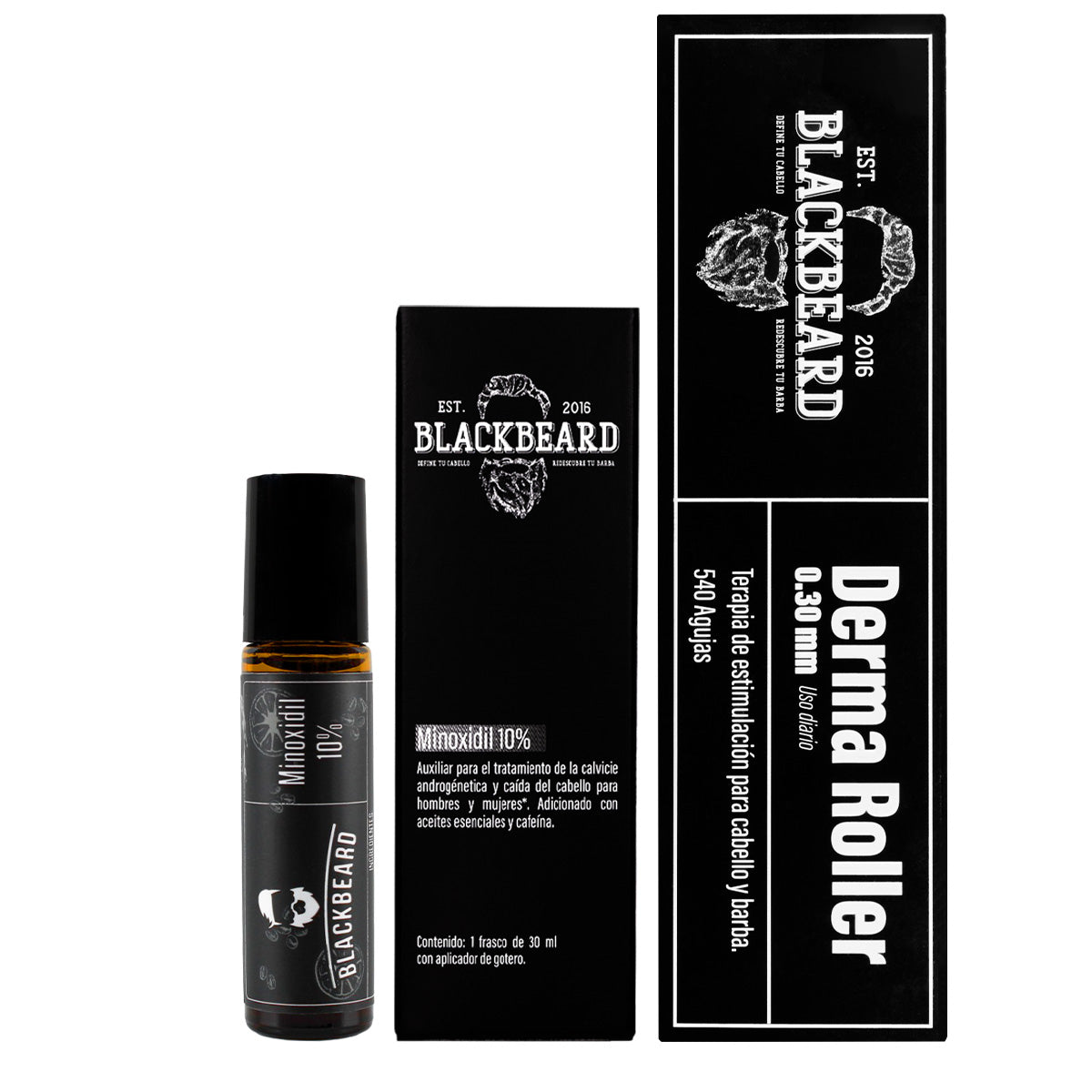 Minoxidil 10% Blackbeard + dermaroller Para Cabello Y Barba 3 Piezas