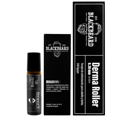 Minoxidil 10% Blackbeard + dermaroller Para Cabello Y Barba 3 Piezas