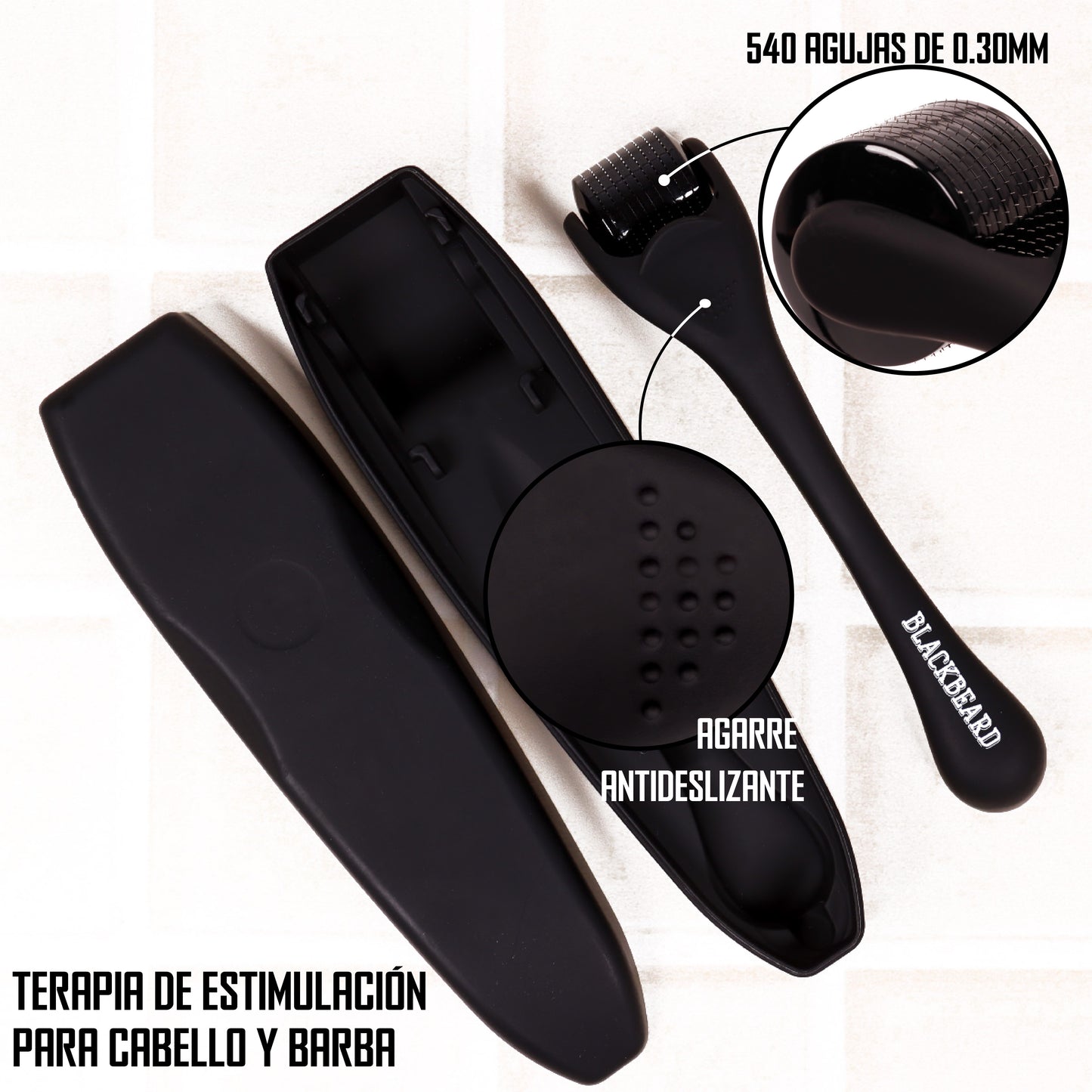 Minoxidil 15% + dermaroller Blackbeard y shampoo Con Cafeína 5 piezas