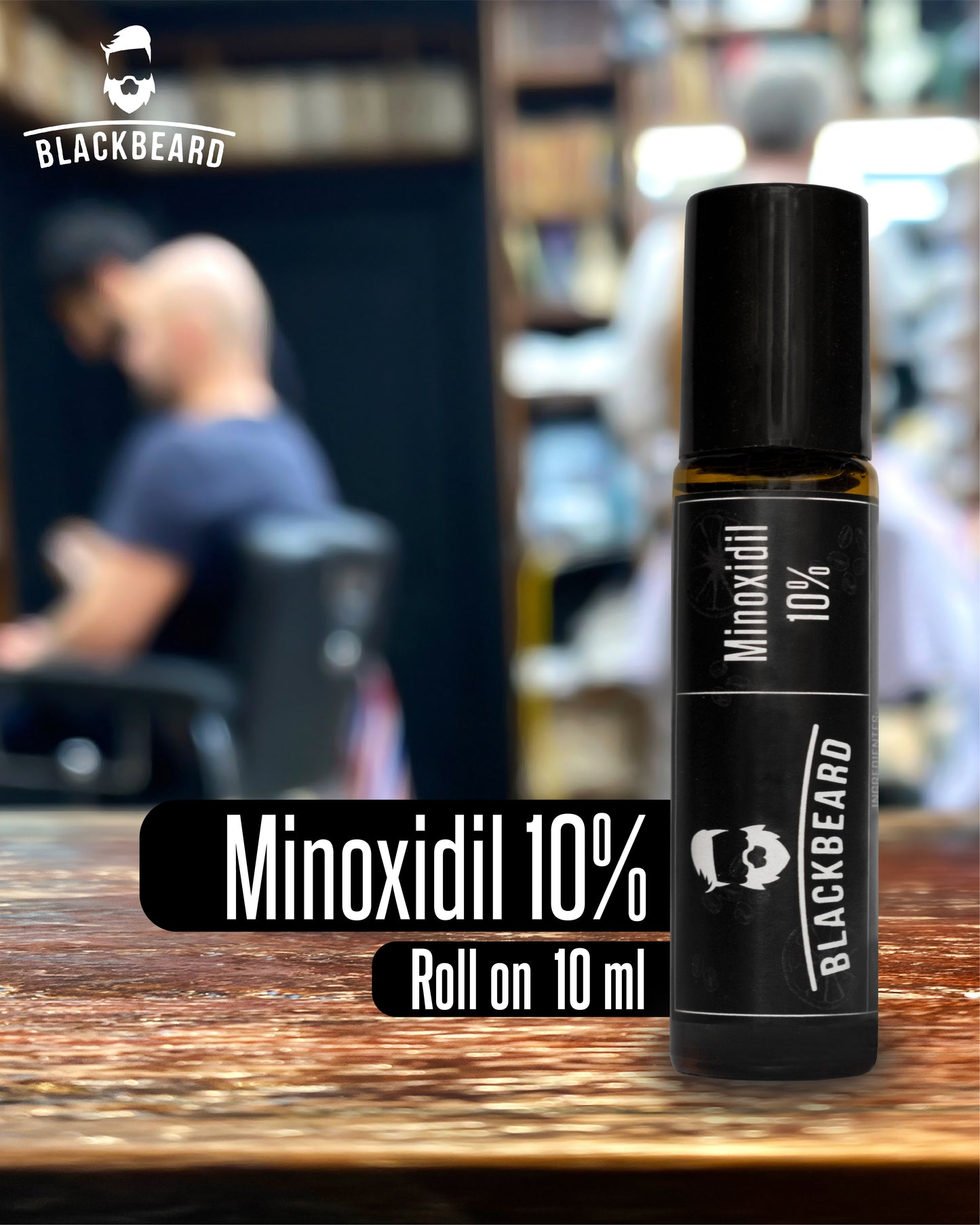 Minoxidil Al 10% en roll on + Aplicador Blackbeard  adicionado con Cafeína 4 piezas